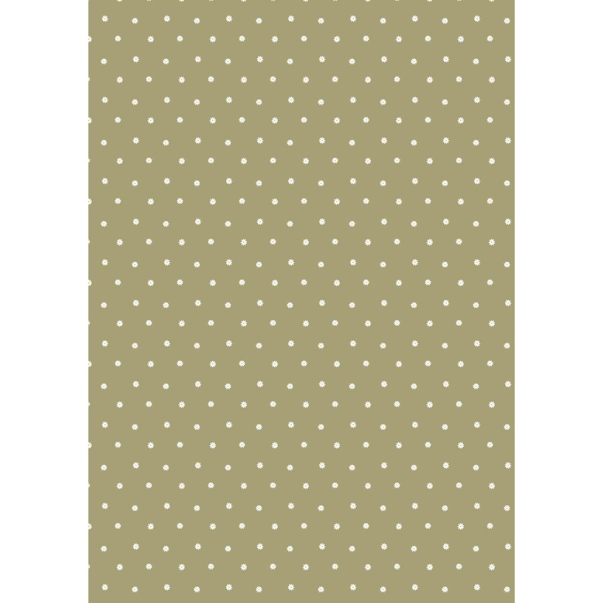 Grönt presentpapper från Ib Laursen med små vita prästkragar, tillverkat av 100 procent återvunnet papper.