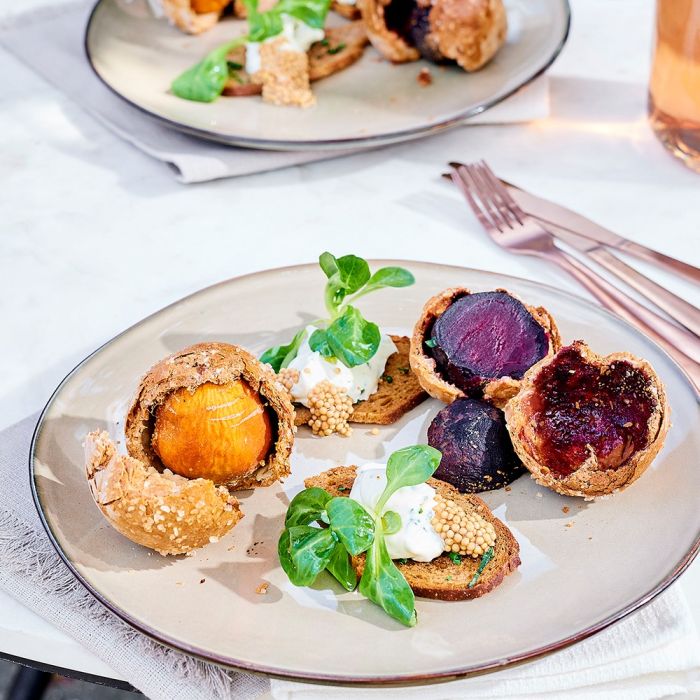 Tabo middagstallerken creme stentøj med mad