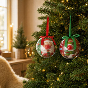 Julgranskulor i plast med lysande nosar