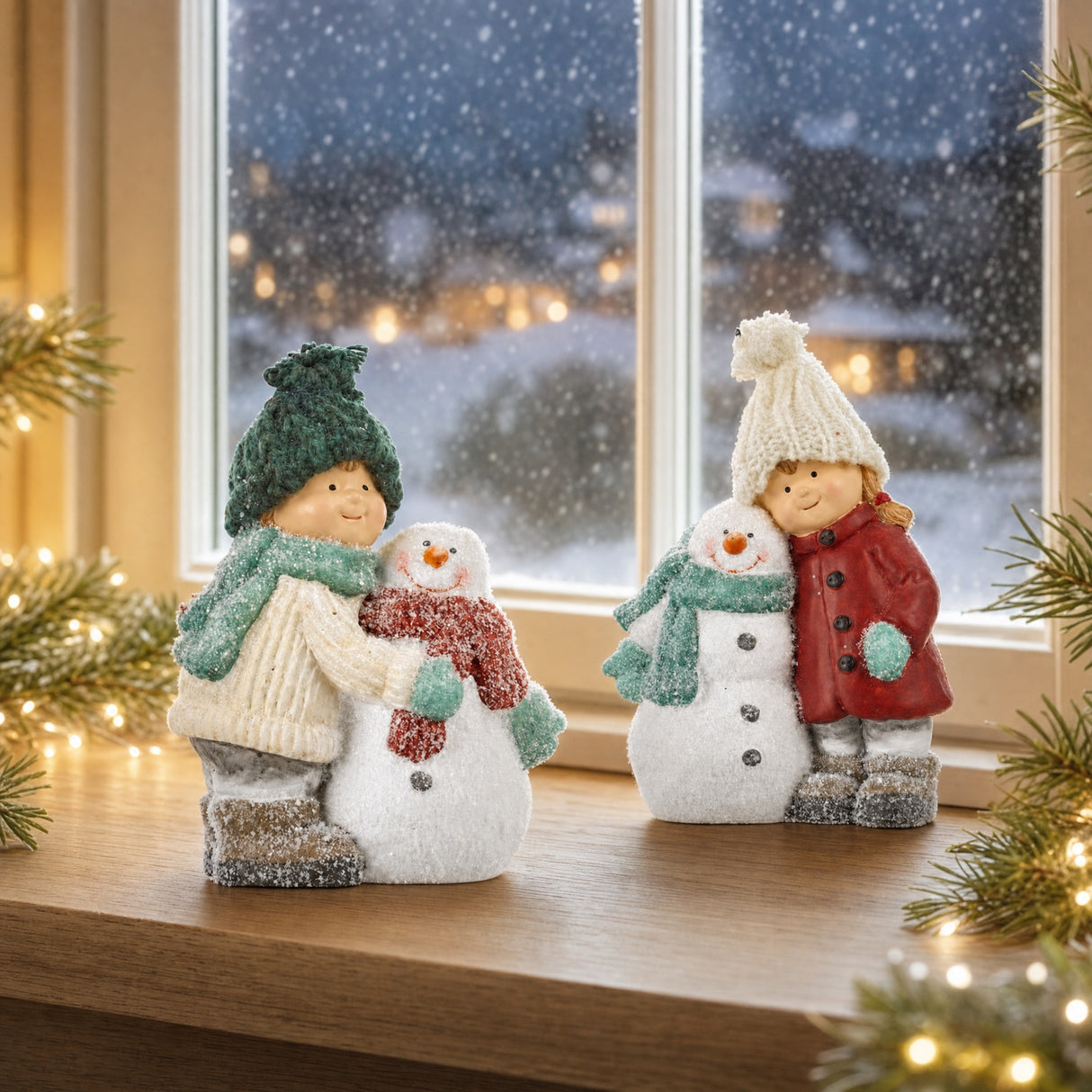 Vinterbarn med snögubbe