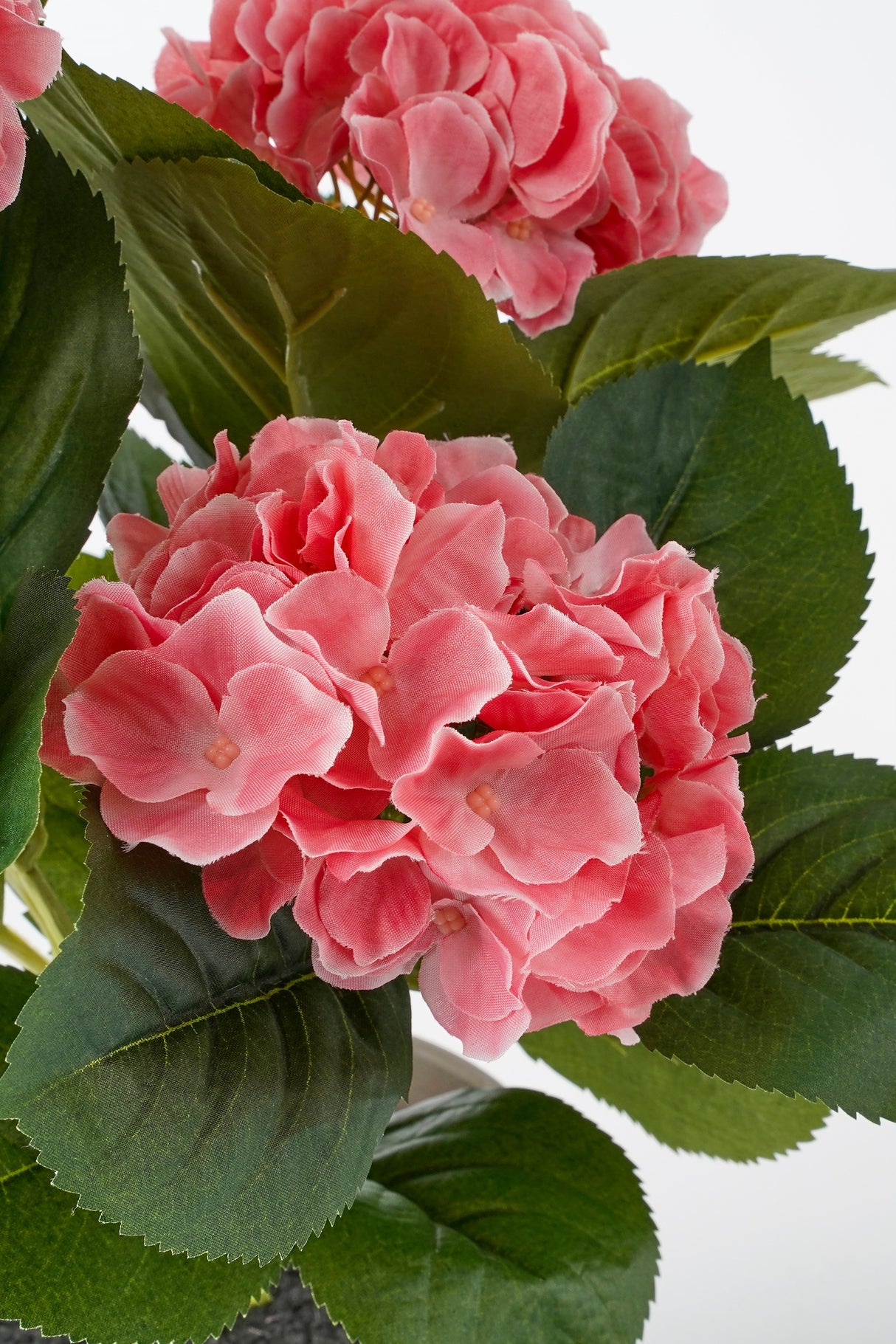 To blomsterhoveder på lyserød kunstig hortensia 