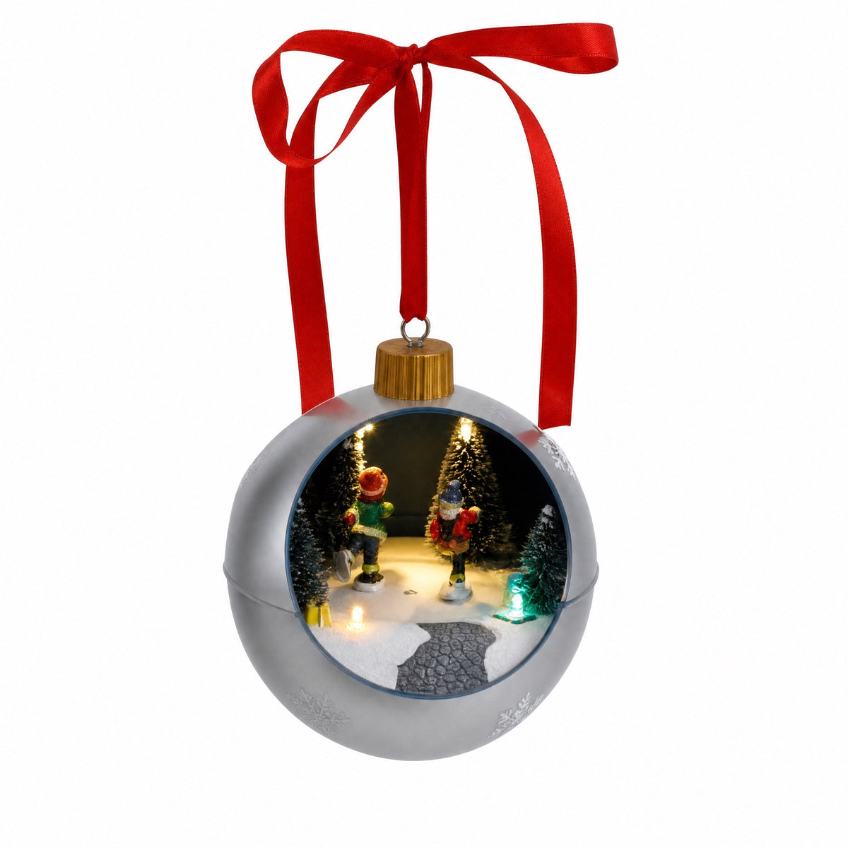 Julgranskulor med vinterlandskap