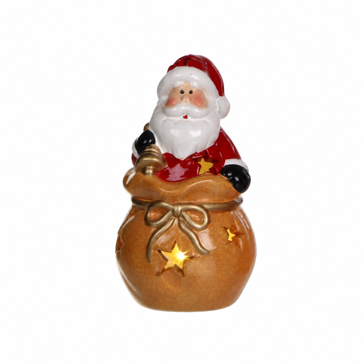 Julfigur i säck med ljus