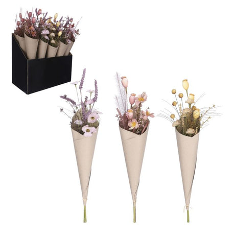 Blomsterbuket i tørret look - gul 60 cm