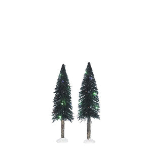 Nåletræer med lys i forskellige farver 2-pak