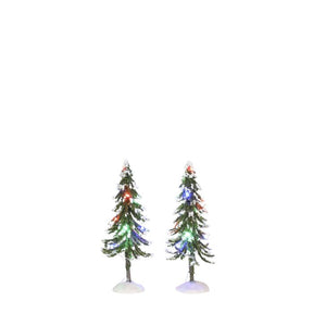 Sneklædte træer med multifarvet lys 2-pak