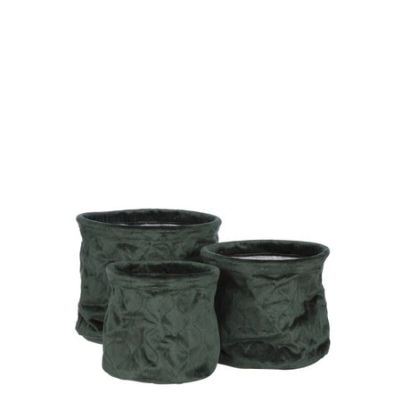 Urtepotter i grøn velour sæt med 3