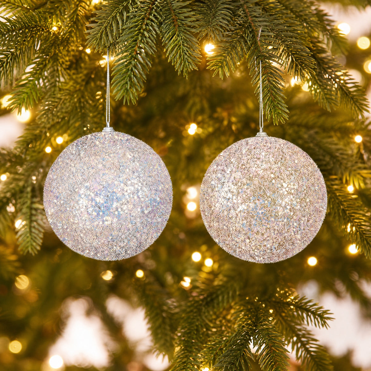 Julkulor i frigolit med glitter 15 cm i diameter