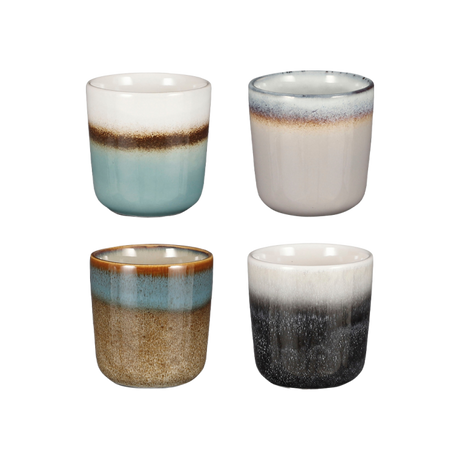 4 Tanzi kaffekopper uden hank i forskellig glasering 