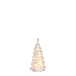 Hvidt grantræ med LED-lys 18 cm højt 