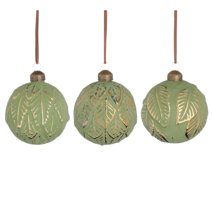 Julekugle i grøn med bladmønster 