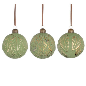 Julekugle i grøn med bladmønster 