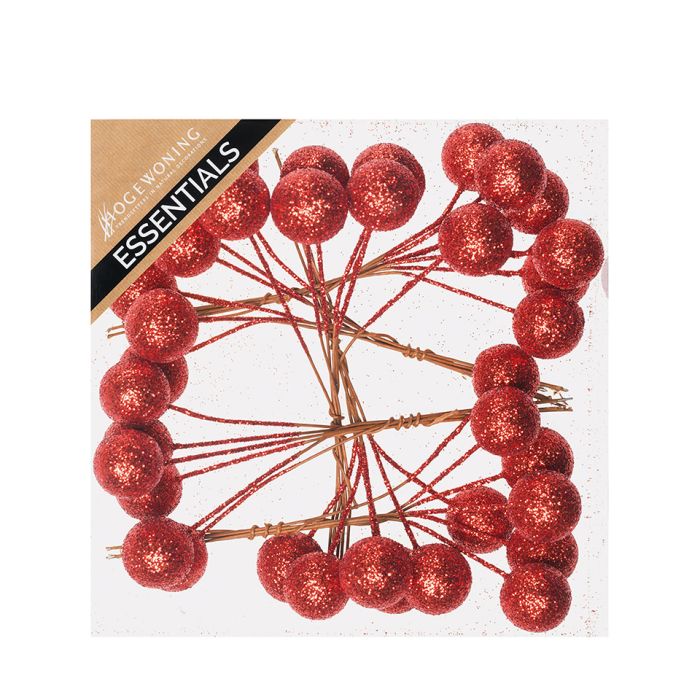 Glitterkugler på 13 cm wire røde