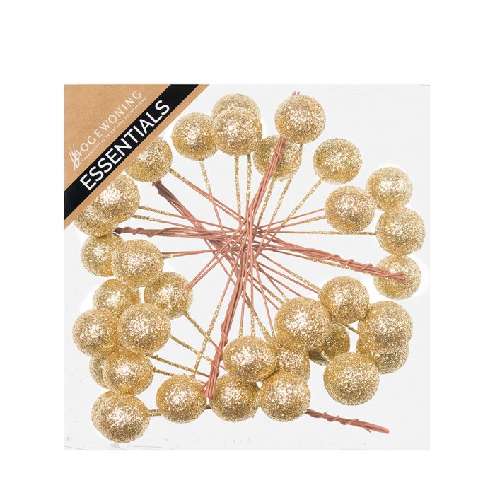 Glitterkugler på wire guldfarvede