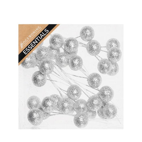 Glitterkugler på wire sølvfarvede