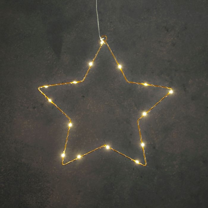 Guldfarvet stjerne med lys 45 cm i dia