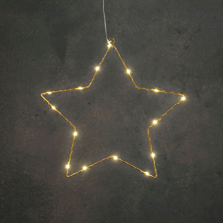 Guldfarvet stjerne med lys 45 cm i dia
