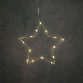 Guldfarvet stjerne med lys 34 cm i dia