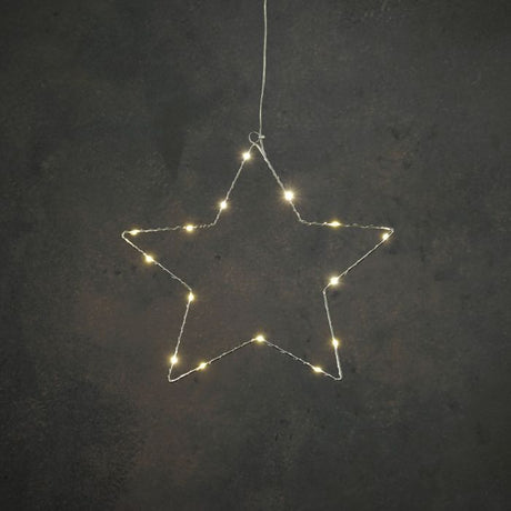 Sølvfarvet stjerne med lys 34 cm i dia