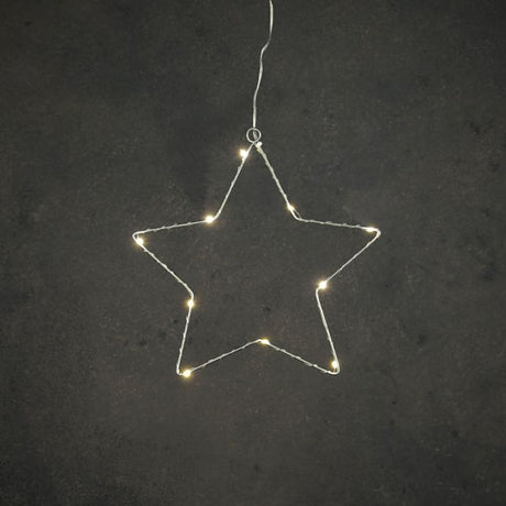 Sølvfarvet stjerne med lys 25 cm i dia