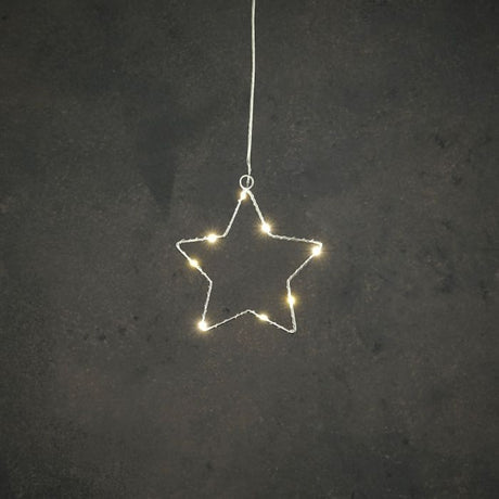 Sølvfarvet stjerne med lys 15 cm i dia