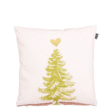 Pude med juletræ beige 45 cm x 45 cm