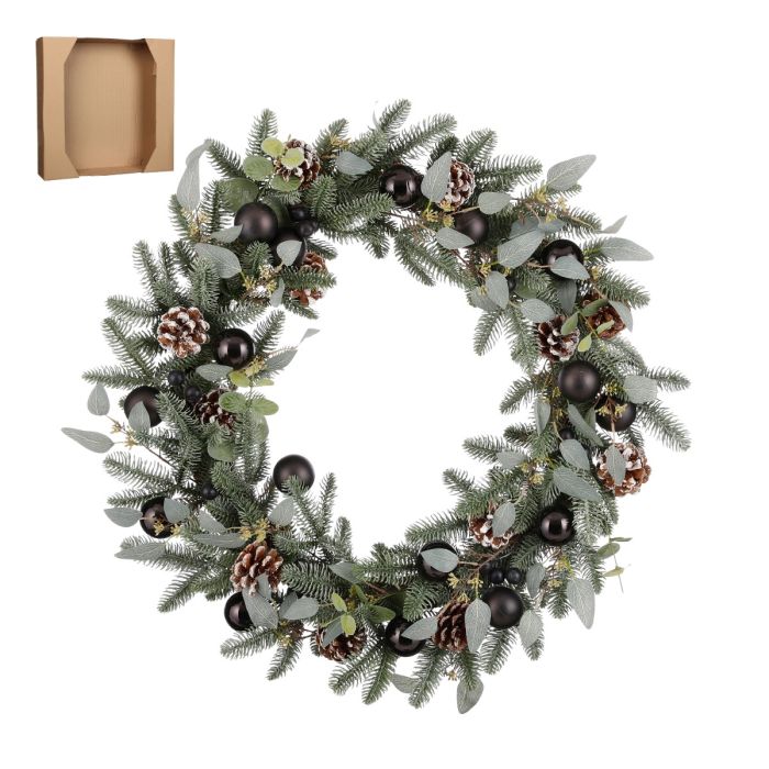 Orlando krans med sorte julekugler 70 cm i dia