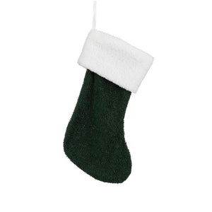 Julesok i plys grøn og hvid