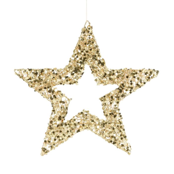 Stjerne med pailetter guldfarvet 30 cm i dia