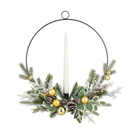 Dekorationsring med lys og pynt guld