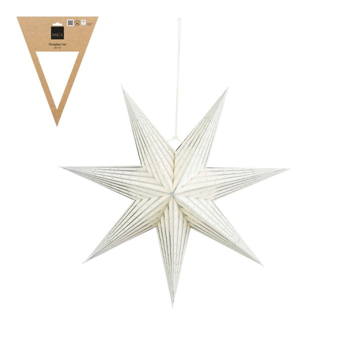 Julestjerne hvid med sølv mønster 60 cm i dia