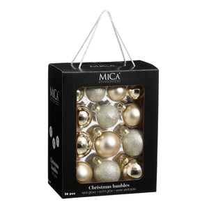 Julgranskulor i glas, 26-pack, krämfärgade