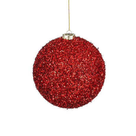 Stor röd julgranskula med glitter, 15 cm i dia