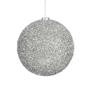 Stor Julekugle sølv glitter 20 cm i dia
