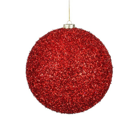 Stor Julekugle rød glitter 20 cm i dia