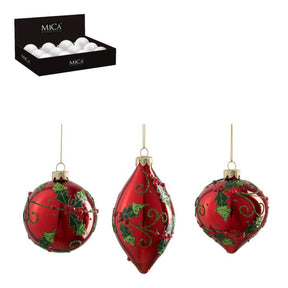 Julekugle Rød med kristtorn