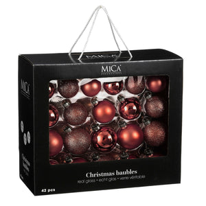 Julkulor i glas, 42-pack i vinröda nyanser