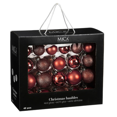 Julkulor i glas, 42-pack i vinröda nyanser