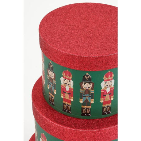 Nøddeknækker sæt med runde juleæsker