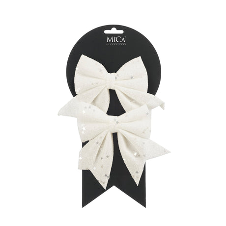 Vita glittriga rosetter, 12 cm breda, 2-pack för dekoration