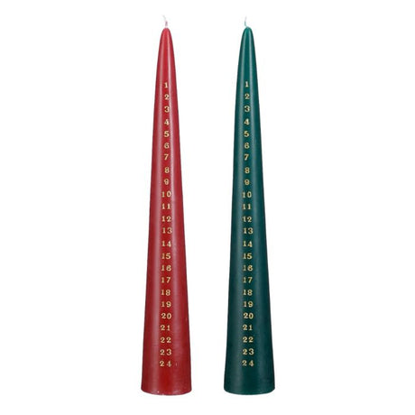 Kalenderlys rødt/grønt 38 cm højt