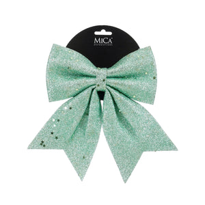 Rosett i mintgrönt glitter, 20 cm bred, för dekoration från Mica Decorations