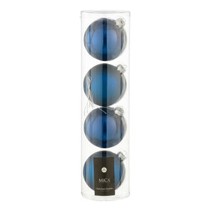 Julgranskulor i glas, 10 cm i diameter, mörkblå, 4-pack
