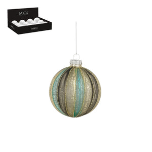 Julekugle i glas med rustikke striber 8 cm i dia