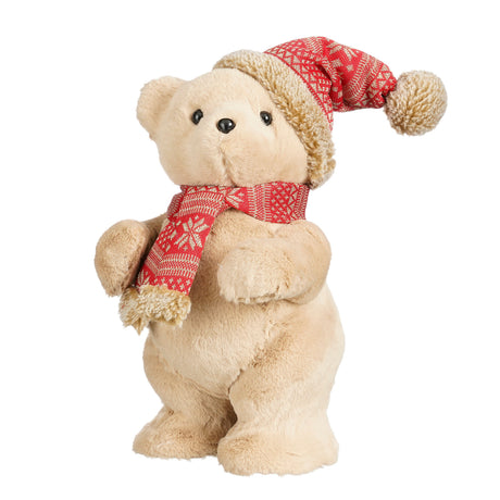Nalle med stickmössa och halsduk 33 cm hög för dekoration