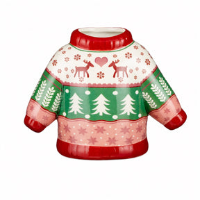 Vase formet som julesweater 12 cm høj med rød hals