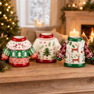 Vaser formet som julesweaterser 12 cm høje med mønstre