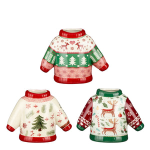 Vase formet som julesweater 12 cm høj