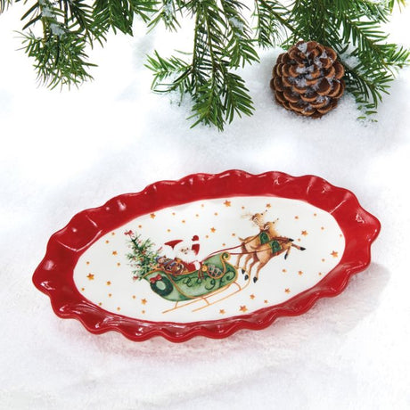 Julestel Ovalt fad med julemand