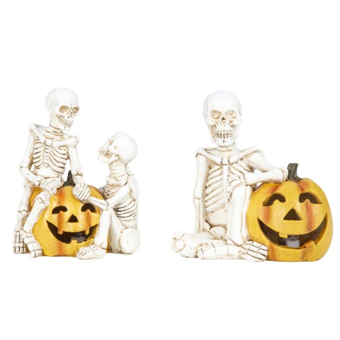 Skeletter med græskar og led-lys